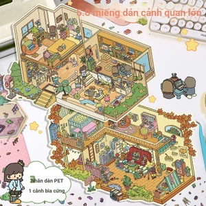 Enwei 4 Cái [Happy Life Series] 3D Siêu Lớn Đáng Yêu Deco Dán PET Miếng Dán Giấy Thêu Sò Chất Liệu Sổ Lưu Niệm Bộ
