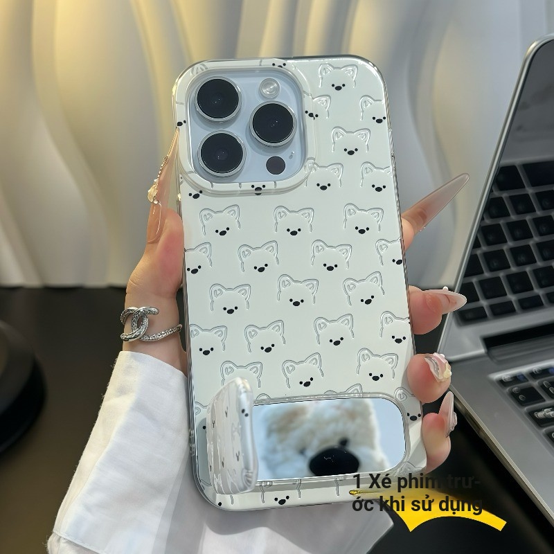 Ibumpers All Over Cat Face Ốp họa tiết dễ thương cho iPhone 16 15 14 13 12 11 ProMax X XS XR XsMax Vỏ có thể gập lại MirrorTPU Vỏ mềm chống sốc