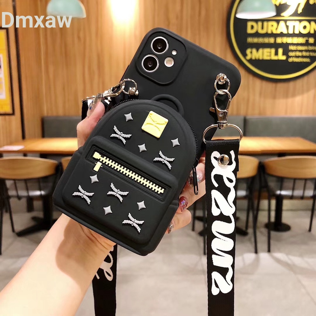 Ốp điện thoại mềm dạng ví sang trọng có dây đeo cho Samsung Galaxy A03S A02 A02S M02S M02 A22 A32 A82