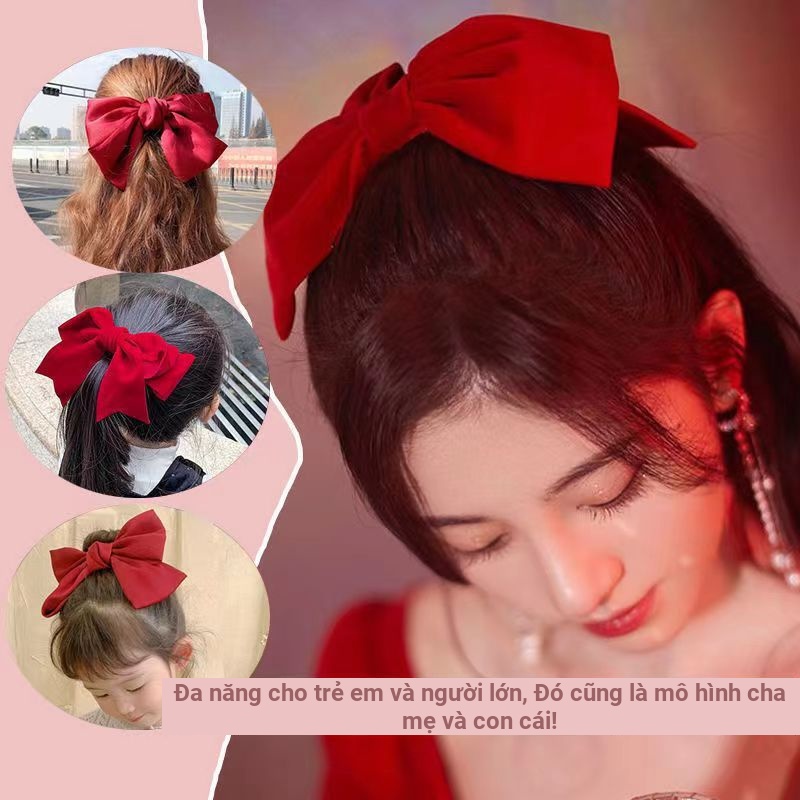Kẹp tóc nơ đỏ Phụ kiện tóc thanh lịch và ngọt ngào cho bé gái