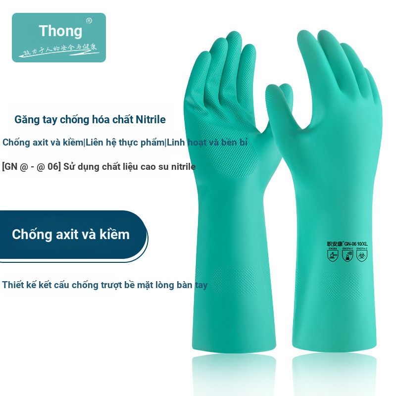 Găng tay bảo hộ dài công nghiệp Cao su chống dầu Hóa chất dày Găng tay lao động Nitrile bền