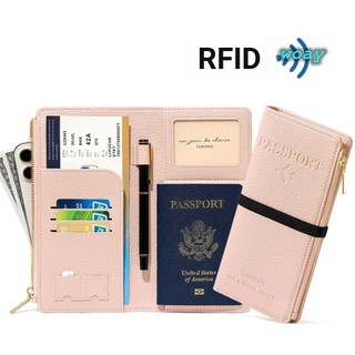 Túi đựng hộ chiếu PU WOAY, Vỏ hộ chiếu RFID chống nước nhiều thẻ, Phụ kiện du lịch Đa chức năng có dây kéo Vỏ bảo vệ hộ chiếu