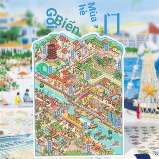 ENWEI 4 Cái [Thành phố 4.0 Hạ Môn] Ngôi nhà xếp chồng 3D Lều tay trẻ em Nhãn dán cảnh quan thu nhỏ Nhãn dán PET Chất liệu giấy Bộ sổ lưu niệm