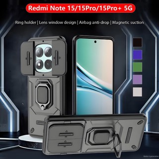 Redmi Note15 2026 Armor Vỏ Chống Sốc Cho Redmi Note 15 Pro + 15ProPlus Note15 4G 5G Đẩy Kéo Trượt Camera Bảo Vệ PC Cứng Ốp lưng Chống Rơi Giá Đỡ Mặt Sau
