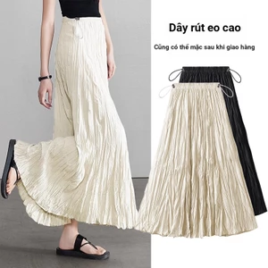 Váy bà bầu mùa hè nếp nhăn bụng dây rút viền lớn Váy chữ A