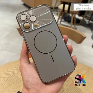 Ốp điện thoại cửa sổ xem lớn từ tính cho iPhone 12 13 14 15 16 Pro Max Vỏ có nắp ống kính Bảo vệ quân sự Vỏ điện thoại màu cam chống sốc tương thích