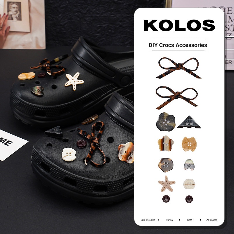 Phụ kiện hoa/nơ/in da báo cho Crocs, nút hổ phách, tháo rời, phù hợp lỗ, Busch Zhibixing