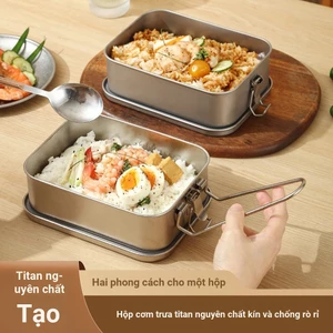 Hộp cơm trưa kín titan nguyên chất 99% 10509 / Hộp cơm trưa một lớp 1200ml / Tay cầm có thể gập lại / Giữ tươi kháng khuẩn chống ăn mòn / Bộ đồ ăn đa chức năng / Hộp cơm trưa kín cắm trại dã ngoại / Hộp cơm trưa gia đình / Cơm hấp / Nước sôi / Hộp cơm trư