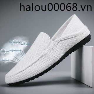 Giày Lười Vải Lanh Thoáng Khí Thời Trang Cho Nam