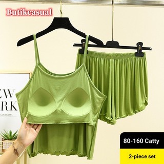 Phụ Nữ Modal Ngực Bộ Quần Short Trơn 2025 Mùa Hè Loungewear Rời Bộ Đồ Ngủ Thường Ngày 2 Bộ