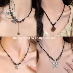 Vòng cổ thiết kế bướm đính cườm phong cách truyền thống Trung Quốc, họa tiết camellia, hợp thời trang dành cho nữ
