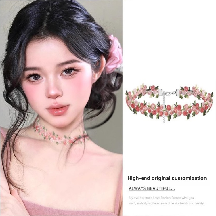 Hoa hồng choker xương đòn dây chuyền mùa thu đông thiểu số vòng cổ gió nguyên chất dành cho nữ