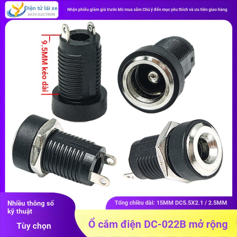 Ổ cắm điện mở rộng DC022B 5.5 * 2.1 / 2.5mm 3.5 * 1.3 Ổ cắm điện ren mở rộng 9,5MM