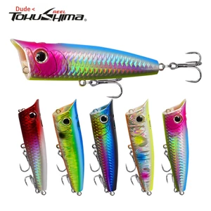 Mồi Câu Cá Topwater Popper Mồi 7 / 9 / 10cm Có Hai Móc Treble Mắt 3D Swimbaits Nhựa Nhân Tạo Mồi Cứng Cho Cá Hồi Bass Cá Rô