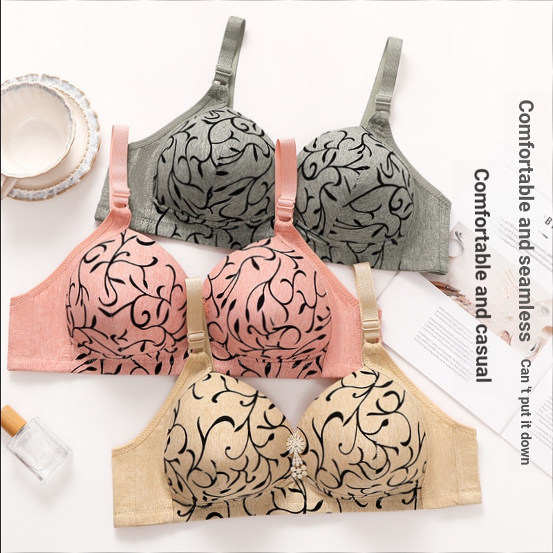 46-52 plus size mới trung niên và người già mẹ không có vòng thép đầy đủ cốc in áo ngực nữ gợi cảm tập hợp chống chảy xệ có thể điều chỉnh đồ lót mỏng