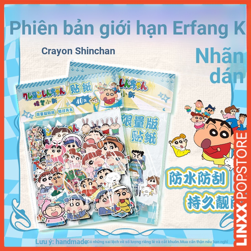 Linxx 40 Tờ / gói Crayon Shinchan Anime Hoạt Hình Dán Kawaii Bộ Sưu Tập Quạt Trang Trí Thêu Sò Tạp Chí DIY Thủ Công Trang Trí Miếng Dán Tấm Dành Cho Trẻ Em Người Lớn
