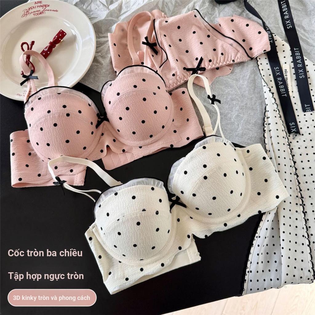 Áo ngực có nơ và chấm bi, phong cách ngọt ngào cho nữ, giúp bộ ngực nhỏ nhìn lớn hơn, không dùng vòng thép và chống chảy xệ.