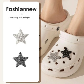 1 Chiếc Lấp Lánh Ngôi Sao Giày Quyến Rũ Đen Bạc Pentagram Giày Trang Trí Trẻ Em Người Lớn DIY Giày Khóa Dép Phụ Kiện Mới