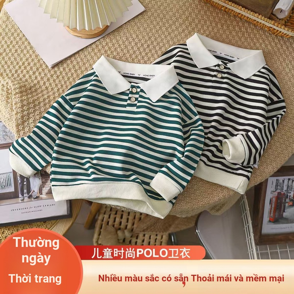 Phong Cách Mới Trẻ Em Dài Tay Áo Polo Mùa Thu Thời Trang Ve Áo Sọc Đáy Áo Sơ Mi Giữa Nhỏ Trẻ Em Nam Nữ Áo FFKI