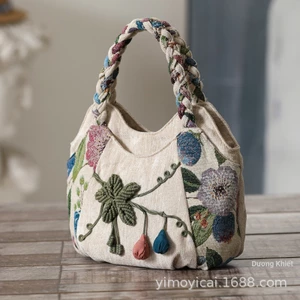 Túi vải bố nữ 66789|phong cách dân tộc|túi xách nhỏ đan tay|cao 20cm rộng 30cm dày 10cm|túi cầm tay thủ công hồ lô vải phong cách cổ điển|nhẹ và tiện dụng|túi đi chợ cho mẹ