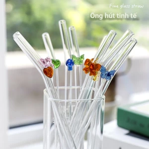 Phong Cách Nhật Bản Ống Hút Thủy Tinh Hộp Quà Tặng Bộ Nước Trong Suốt Sữa Uống Ống Hút Trà Sữa Bướm Nhiều Màu Sắc Trái Tim Khuỷu Tay UMNR