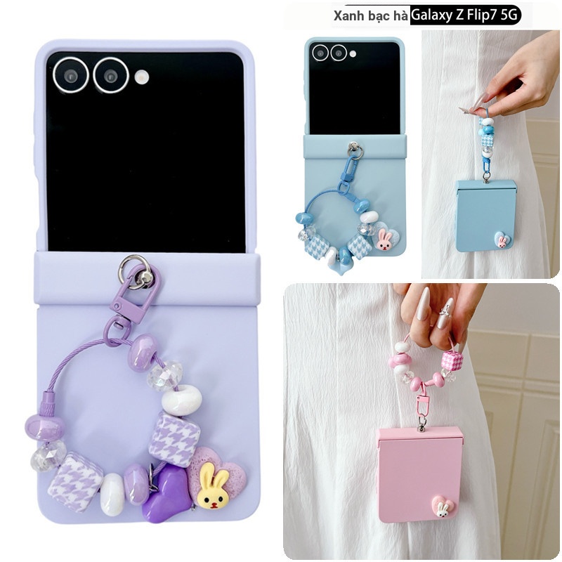 Ốp điện thoại màu trơn Macaron dễ thương cho Samsung Z Flip 7 6 5 4 3 Z Flip 5 Z Flip 6 Bìa cứng có vòng bản lề Vỏ quyến rũ tình yêu