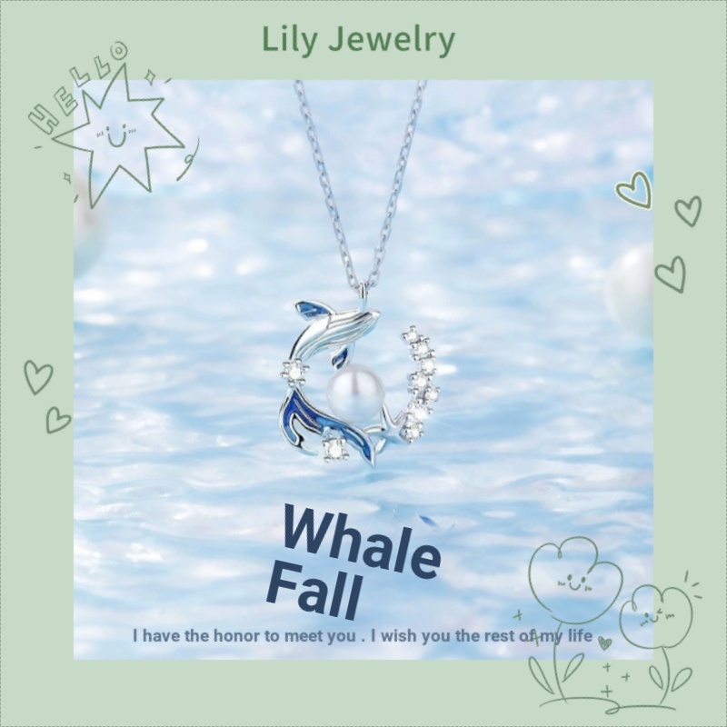 Thời Trang S925 Bạc Cá Voi Xanh Vòng Cổ Nữ Độc Đáo Giả Vỏ Hạt Mặt Dây Chuyền Quà Tặng Sinh Nhật