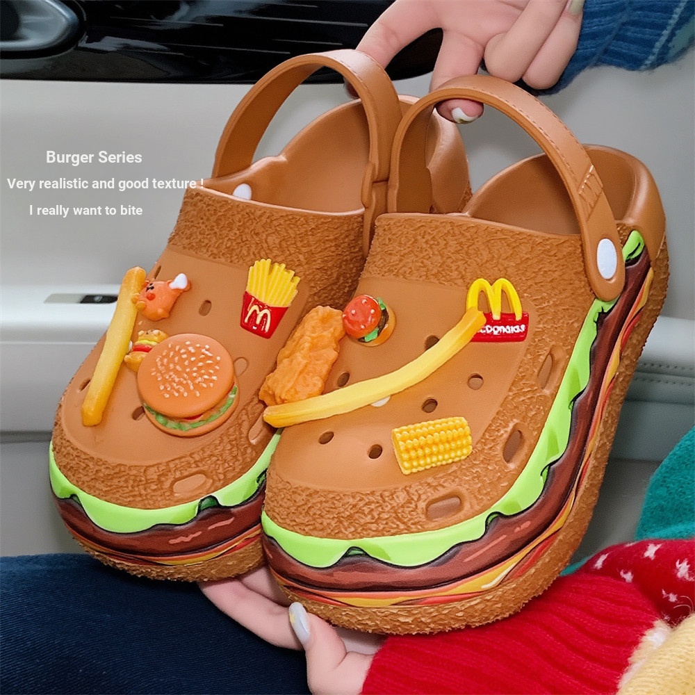 Thích hợp cho Crocs Bánh mì kẹp thịt ba chiều Giày khoai tây chiên Pháp Phụ kiện giày tự làm có lỗ có thể tháo rời Khóa giày trái tim cô gái Đồ trang trí vui nhộn Giày giác quan cao cấp Hoa Busch Khóa giày Zhibixing ins Giày hoa