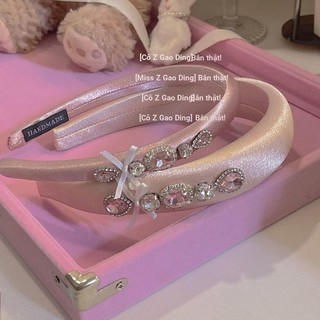 Băng đô nơ xốp Satin màu hồng ngọc trai