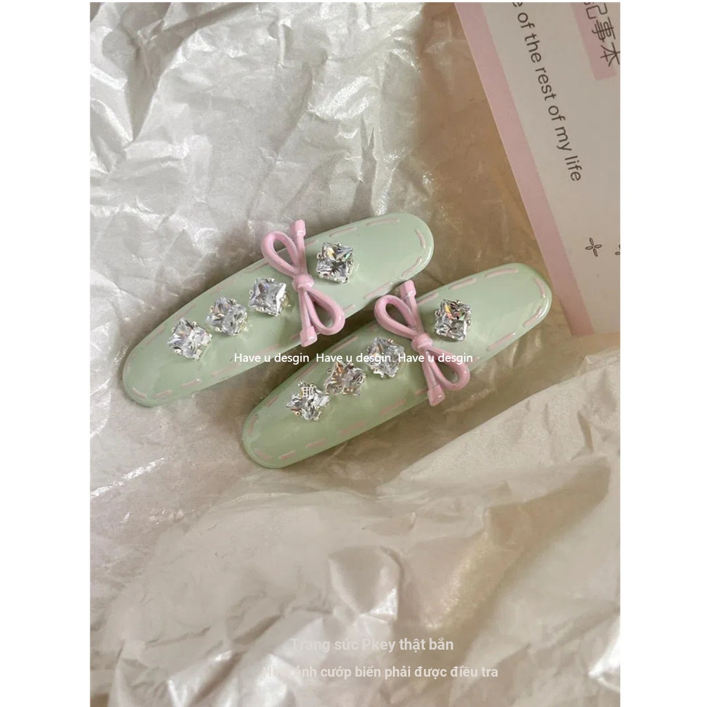 Have u desgin Mint Mambo Nhấp Nháy Kim Cương Nơ Lá Liễu Tóc Cô Gái Ngọt Ngào Nổ Kẹp Tóc Gãy Mũ Đội Đầu
