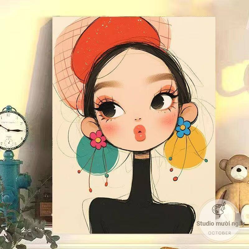 Cô gái dễ thương tủ phòng khách để bàn trang trí, chữa bệnh hoạt hình phòng trẻ em, phòng ngủ đầu giường trang trí nhà tranh vải canvas