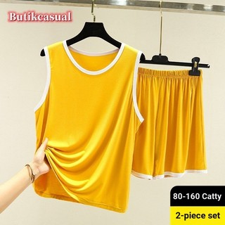 Phụ Nữ Áo Quần Bộ Mùa Hè Rời Kích Thước Lớn Không Tay Bộ Đồ Ngủ Mềm Thoáng Mát Mỏng top Quần Bộ