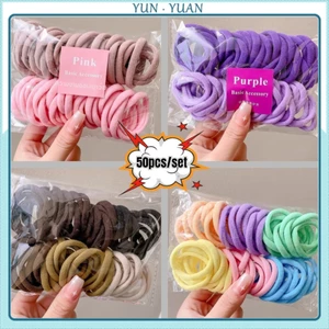 50 Cái / bộ Dây Buộc Tóc Nhiều Màu Sắc Dây Buộc Tóc Cao Su Đuôi Ngựa Da Bao Khăn Vòng