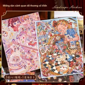 Enwei 4 Cái [Alice 's Dream Series] Nhãn dán cảnh quan chống nước 3D dành cho bé gái Văn phòng phẩm tinh tế Sổ lưu niệm Nhật ký DIY Trang trí Đồ dùng học tập Bộ sưu tập nhãn dán