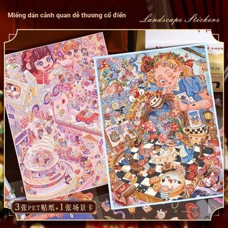Enwei 4 Cái [Alice 's Dream Series] Nhãn dán cảnh quan chống nước 3D dành cho bé gái Văn phòng phẩm tinh tế Sổ lưu niệm Nhật ký DIY Trang trí Đồ dùng học tập Bộ sưu tập nhãn dán