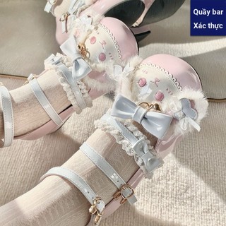 Chính Hãng Dễ Thương Thỏ Búp Bê Dễ Thương lolita Giày Thấp Gót Tròn Nơ lolita jk Giày Đế Bằng