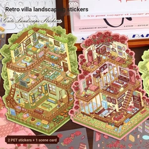 ENWEI 3 Chiếc [Forest House Living Series] Nhãn Dán Phong Cảnh 3D Chất Liệu Chống Thấm Nước Kích Thước Lớn Phong Cách Vintage Dễ Thương Hoa Hồng Chủ Đề Sổ Lưu Niệm Tạp Chí Người Lập Kế Hoạch Trang Trí Văn Phòng Phẩm Nhãn Dán
