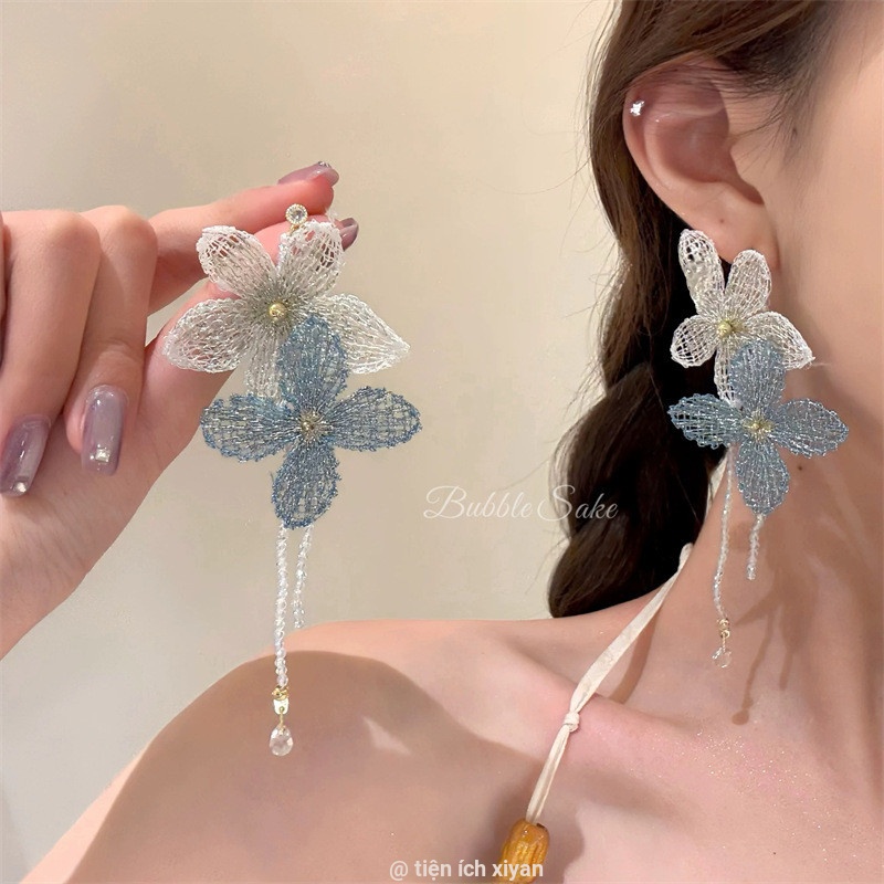 Bông tai hoa pha lê tương phản thêu thủ công, phù hợp cho chuyến du lịch và kỳ nghỉ bãi biển ngọt ngào và lãng mạn