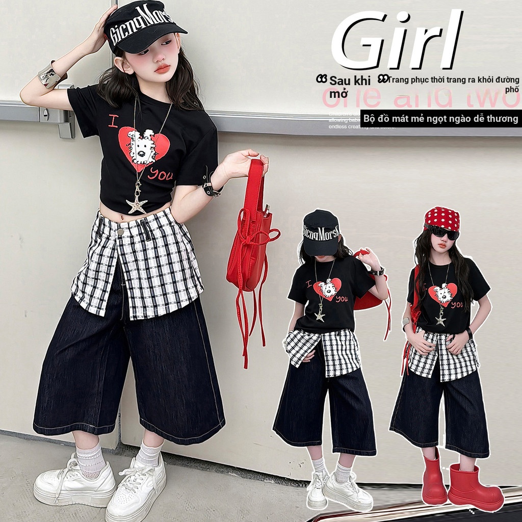 Áo thun ngắn tay in hình tình yêu cho bé gái Mùa hè phong cách mới cho trẻ em Sweet Top