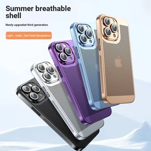 Ốp Điện Thoại Tản Nhiệt Mạ Điện Chống Rơi Với Miếng Dán Ống Kính Cho iPhone 7 8 14 Plus X XS XR 11 12 13 14 Pro Max