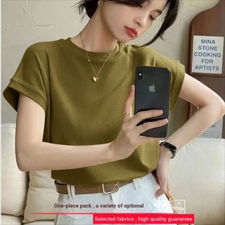 [Bộ sưu tập 1.100.000 người] Áo thun ngắn tay bằng lụa băng nhỏ dành cho nữ Áo thun mùa hè bao phủ thiết kế thịt Đơn giản mỏng hơn Nhìn Loo