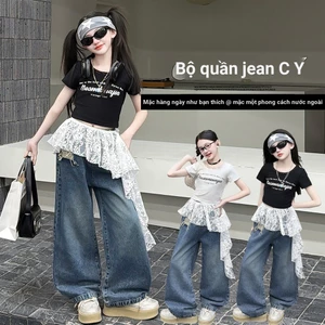 Quần Jean Bé Gái 2026 Xuân Hè Phong Cách Mới Trẻ Em Rách Quần Ống Rộng Thường Ngày