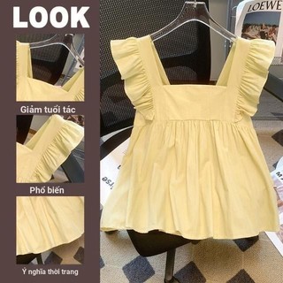 Kích Thước Lớn Có Thể Mặc Phong Cách Thường Ngày Màu Trơn Đơn Giản Cổ Vuông Nơ Voan / Vải Polyester Phong Cách Pháp Phiên Bản Hàn Quốc Mùa Hè Phong Cách Mới Bay Tay Áo Bé Gái Ngọt Ngào Nhỏ Tươi Cao Cấp Xù Ôm Hơn Nhìn Áo Sơ Mi Áo Sơ Mi Áo Vest