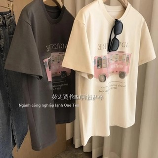 Áo thun nữ tay ngắn thả vai, phong cách lười cho ngày thường