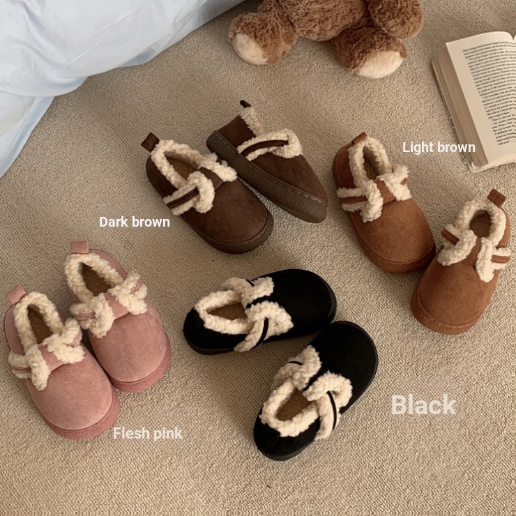 Phiên Bản Hàn Quốc Giày Birkenstock Lông Cừu Retro Có Thể Mặc Bên Ngoài Giày Cotton Ấm Áp Dép Lông Dép Đi Trong Nhà Dép Đi Trong Nhà Dép Đế Dày Chống Trơn Trượt Dép Cotton