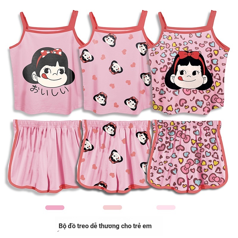 Bé Gái Suspender Quần Short Bộ Đồ Ngủ Size 90-140 Mỏng Hoạt Hình Dễ Thương Phù Hợp Với Nhà Quần Áo Trẻ Em Phong Cách Mới Ice Silk Hai Mảnh Phù Hợp Với U3MA