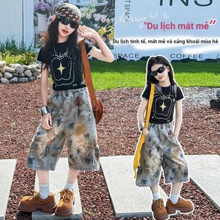 Bé Gái Thời Trang Mùa Hè Quần Crop Denim 2026 Phong Cách Mới Trẻ Em Thời Trang Graffiti Quần Thường Ngày