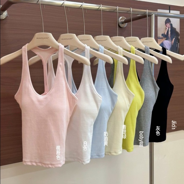 Có Miếng Lót Ngực Dây Cổ Áo Vest Nữ Cổ Chữ I Hot Girl Slim-Fit Top