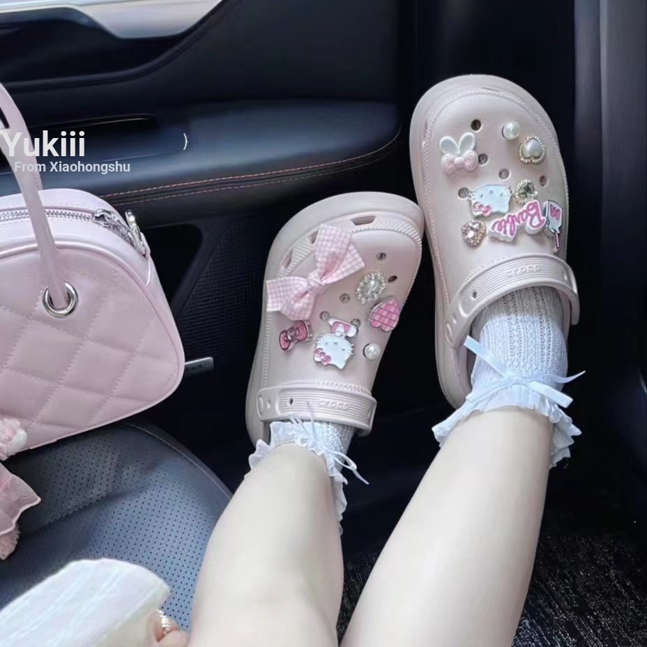 Phụ kiện hoa cao cấp cho Crocs Hello Kitty, dễ thương, có thể tháo rời, kèm khóa Busch