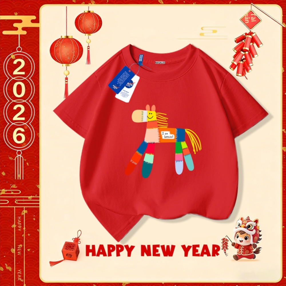 💥Xu hướng hot 2025 💥 Áo thun trẻ em NASA họa tiết năm Bính Ngọ — Chất liệu cotton — Unisex — Giao hàng ngay